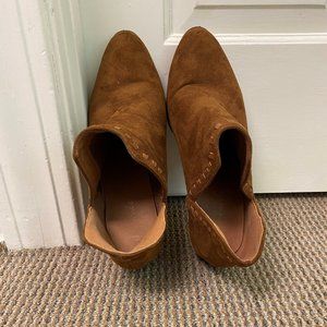 Womens Ladies Brown Faux Suede Low Heel Ankle Boots Booties Size 8.5